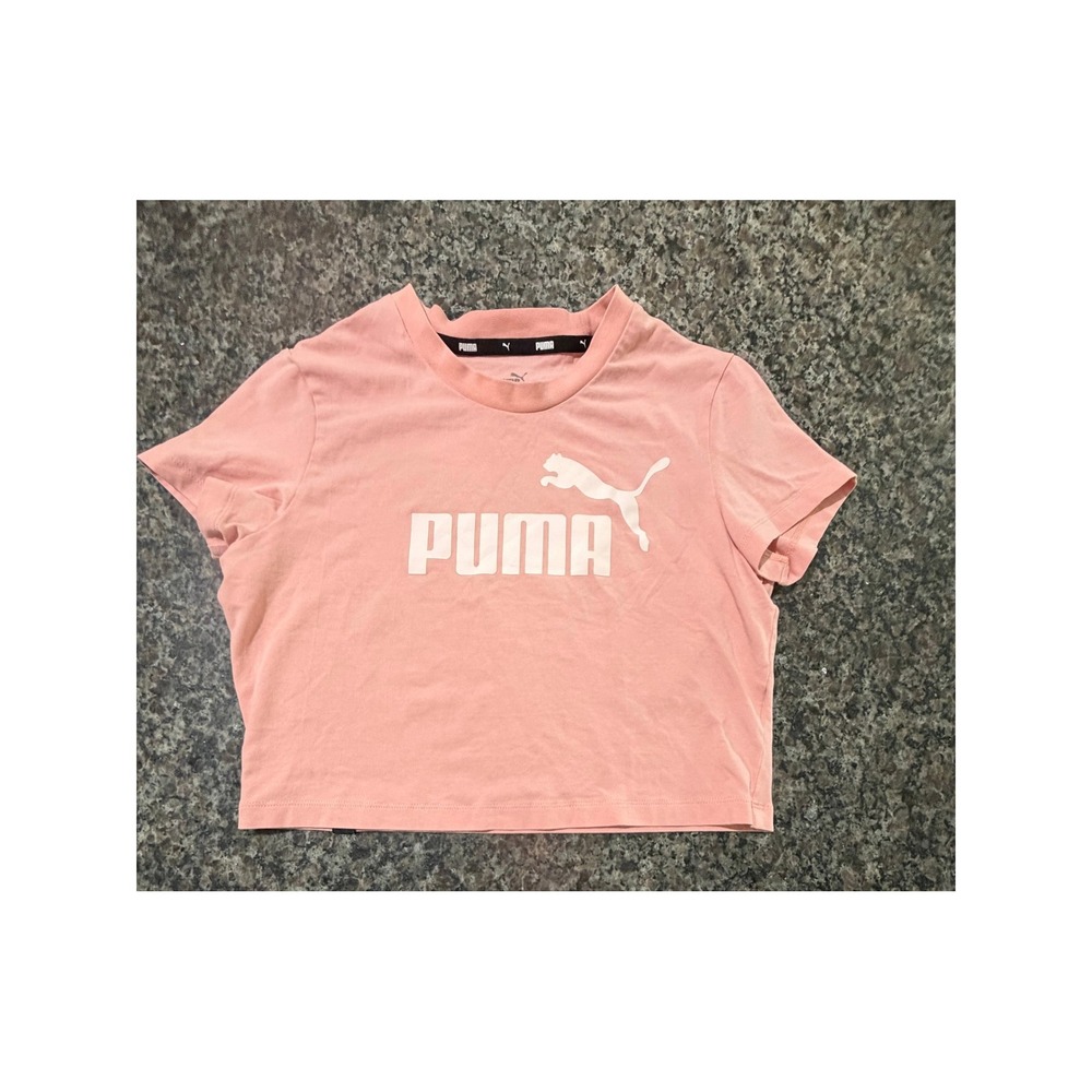 Puma Womens Essentials Logo Cropped T-Shirt‎ Pink Short Sleeve Sporty Top Small